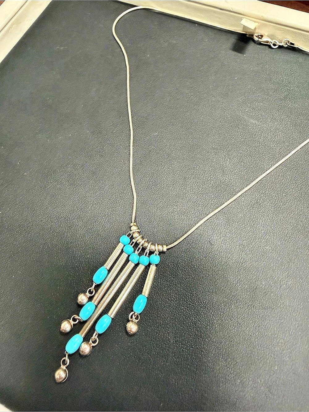 925 Sterling Silver Turquoise Pendant Necklace 16 inch